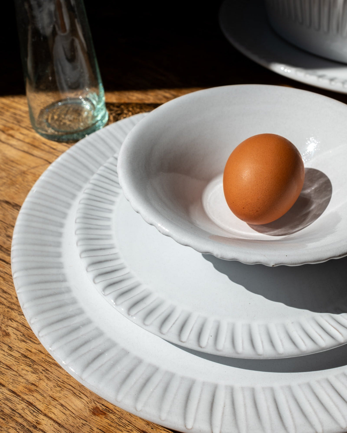 Milk White Lines Salad Plate - Set of 4