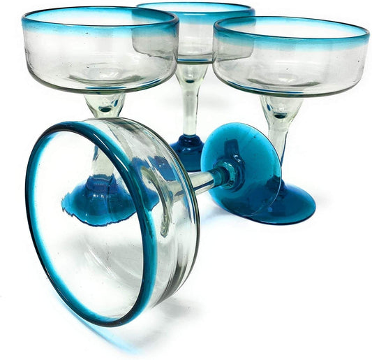 Aqua Rim Margarita Glasses - Set of 4