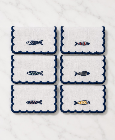 Sardines Cocktail Napkins (Set of 6) with Acrylic Gift Box