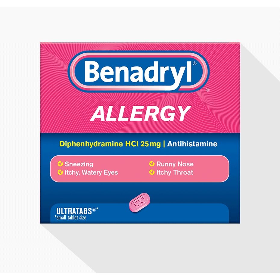 Benadryl Ultratabs Antihistamine Allergy Relief Tablets, Diphenhydramine HCl 25mg, 24 Ct