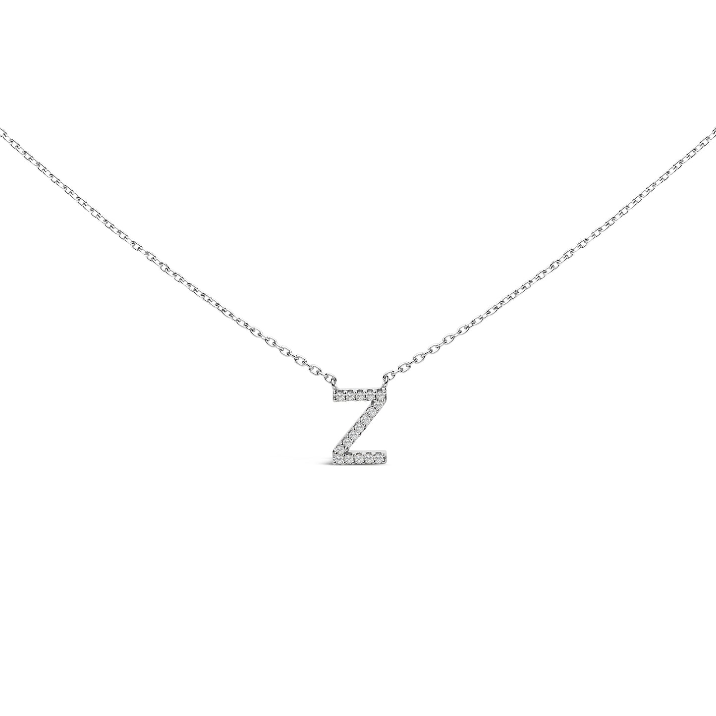 10K White Gold Diamond Accent "A" Block Initial Pendant Necklace