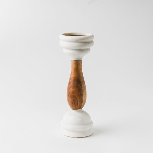Signature Marble & Wood Pillar Candleholder