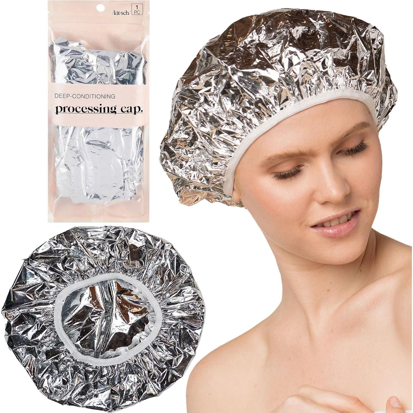 Kitsch Pro Reusable Aluminum Thermic Silver Foil Shower Cap