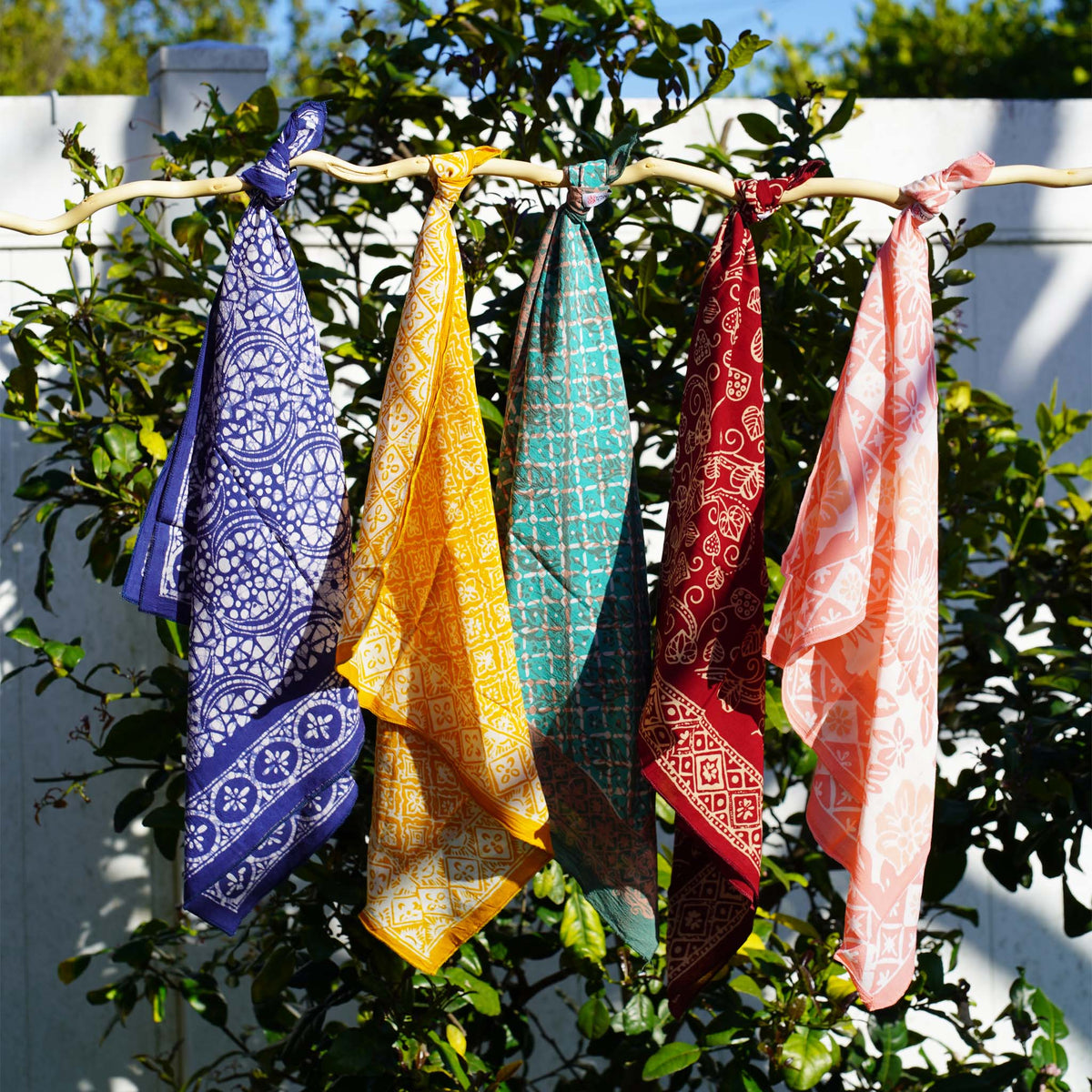 Large 39" Hand Dyed Batik Bandana - Soft Lightweight Cotton, Blue Stone