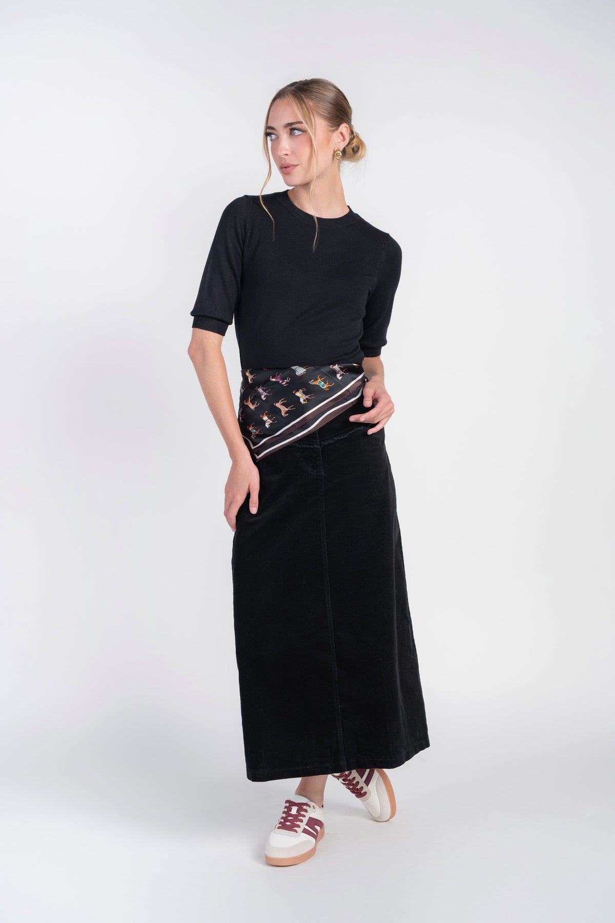Fray Detail Corduroy Skirt- Black
