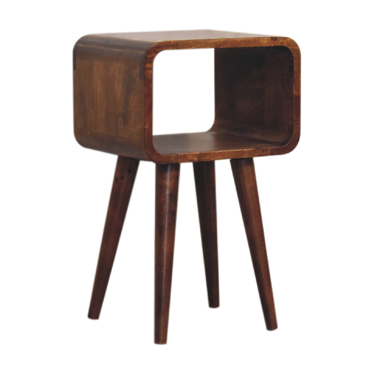 Solid Wood Mini Chestnut Curved Open Bedside Table