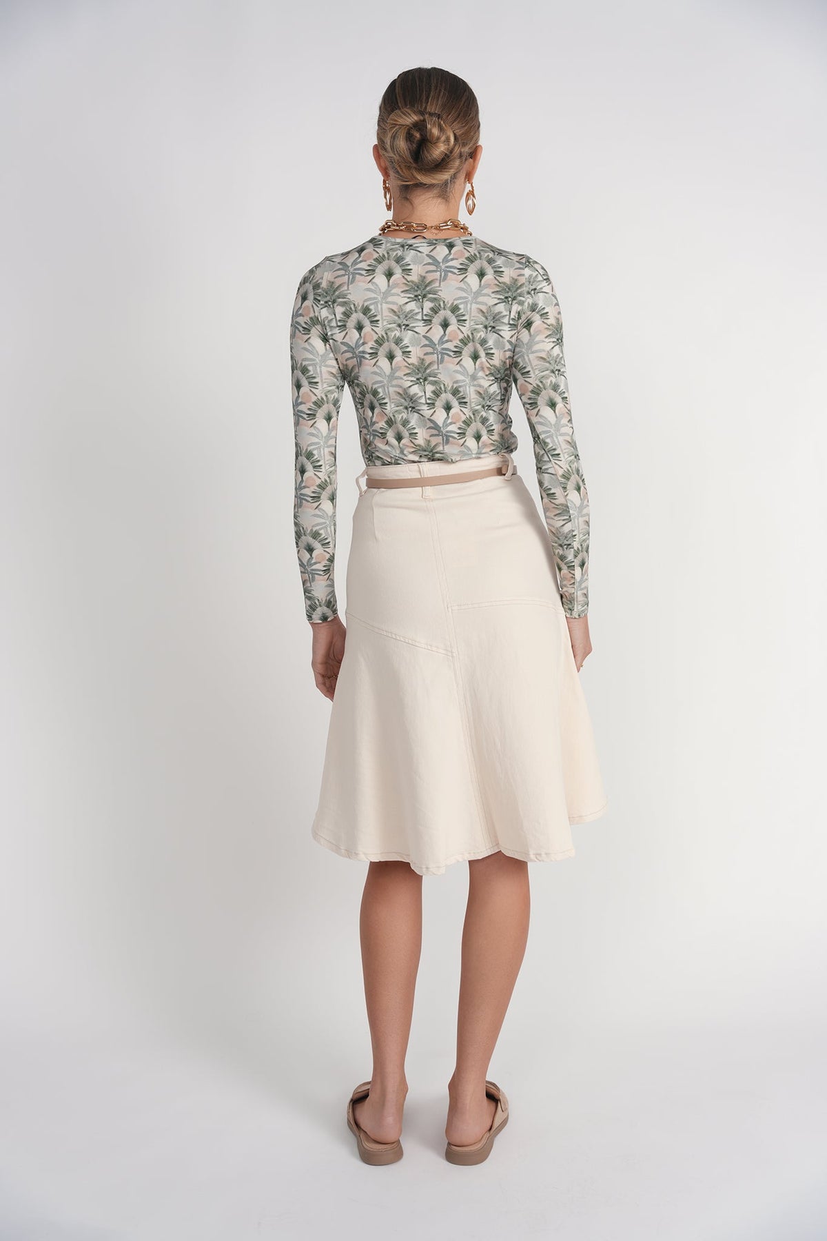 Drop Hem Denim Skirt 25”- Cream