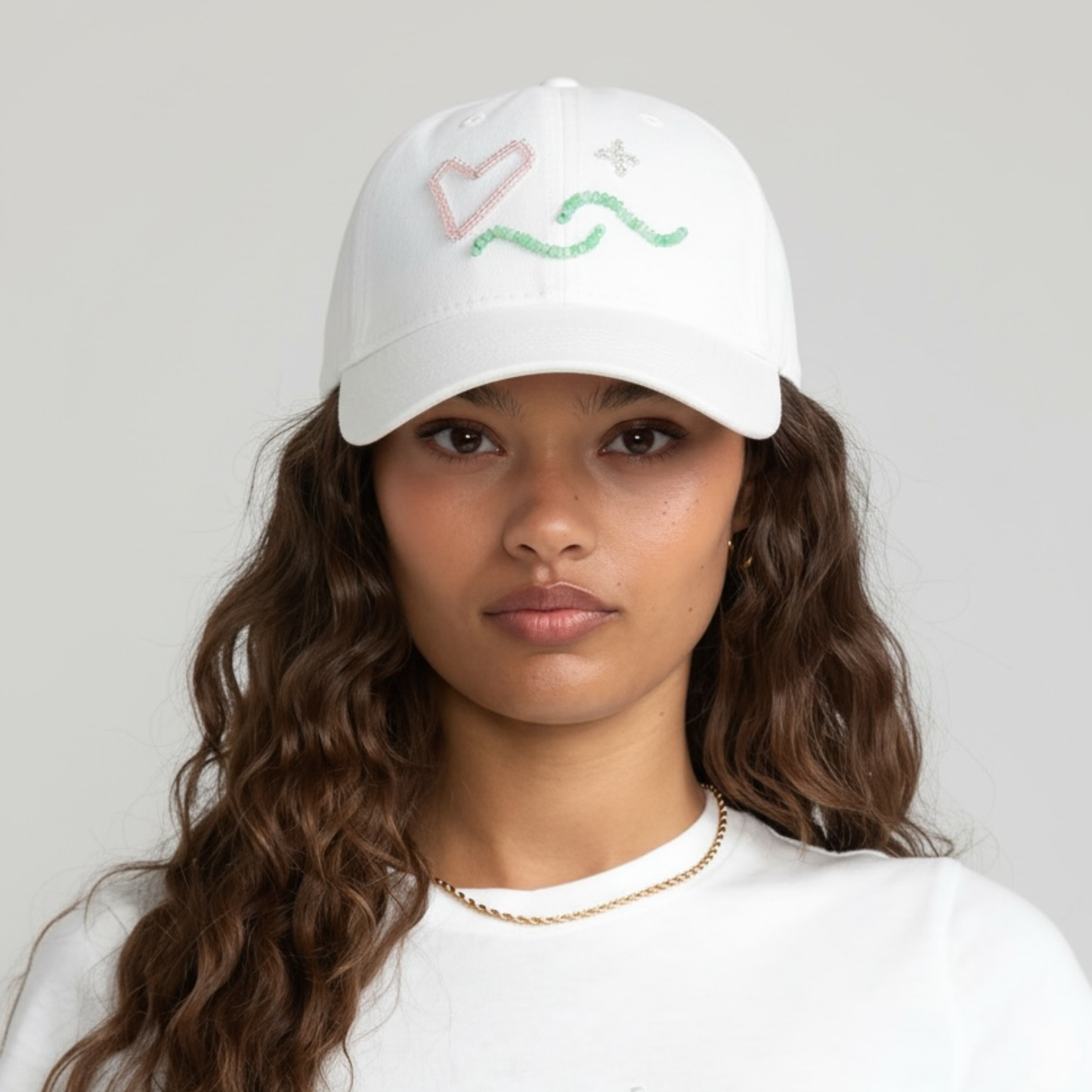 The Energy Project - Love & Light Hat - Hand-Beaded, Natrual Crystals - White