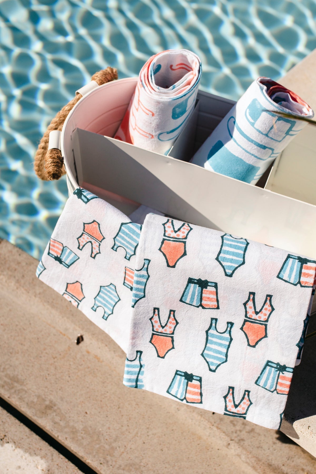 S/2 Tea Towel Set - Swimsuits & Popsicles, Melon & Saltwater