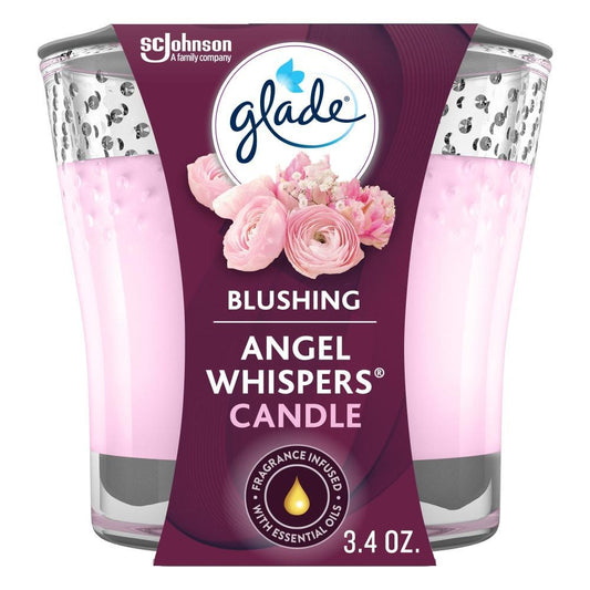 Glade Scented Candle Jar, Angel Whispers Scent, Fragrance Infused With Essential Oils, 3.4 Oz