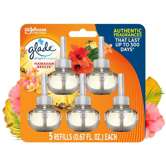 Glade PlugIns Scented Oil Air Freshener Refill, Hawaiian Breeze, 3.35 Fluid. Ounces., 5 Refills