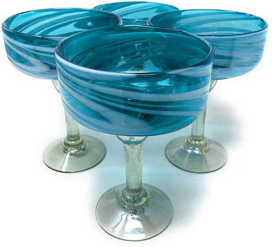 Aqua Swirl Design Margarita Glasses - Set of 4