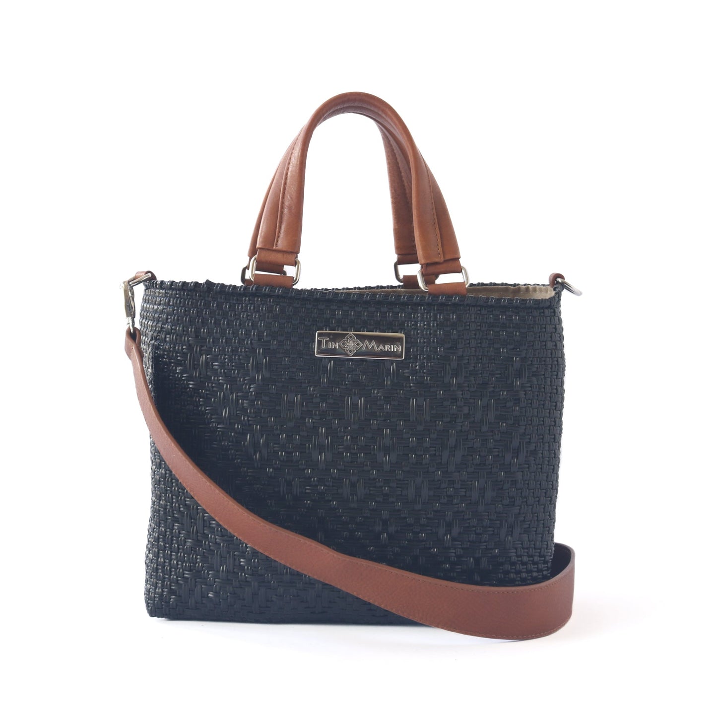 All Black Medium Woven Crossbody Drawstring Bag