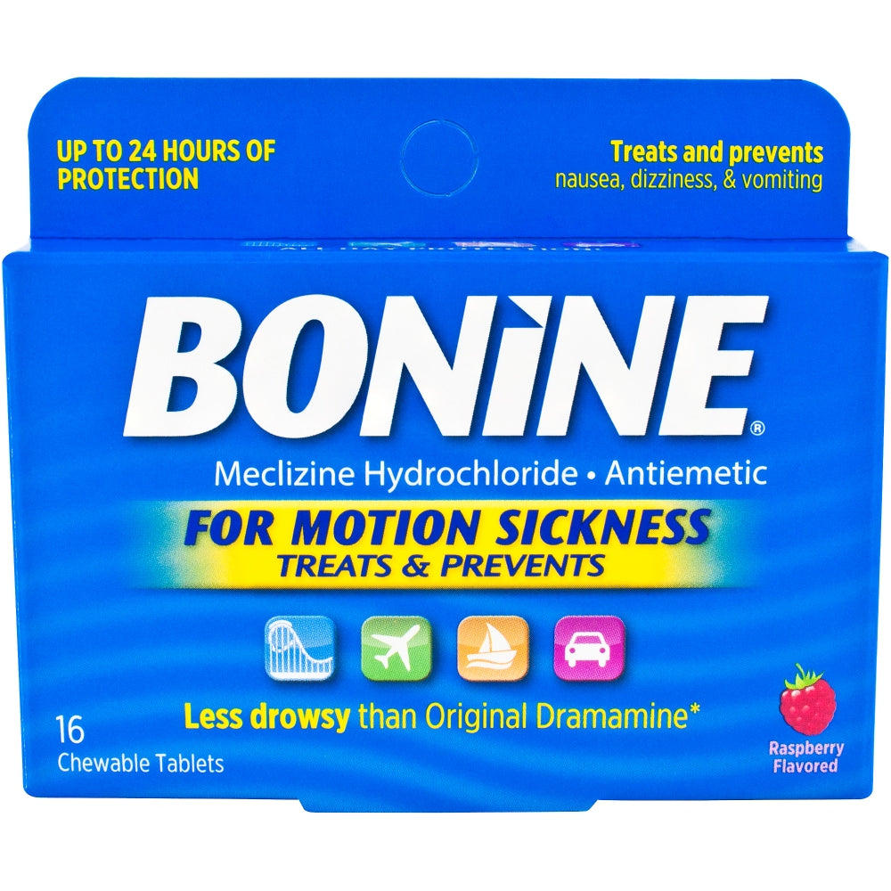 Bonine Meclizine Hydrochloride, For Motion Sickness, Raspberry Flavored, Chewable Tablets