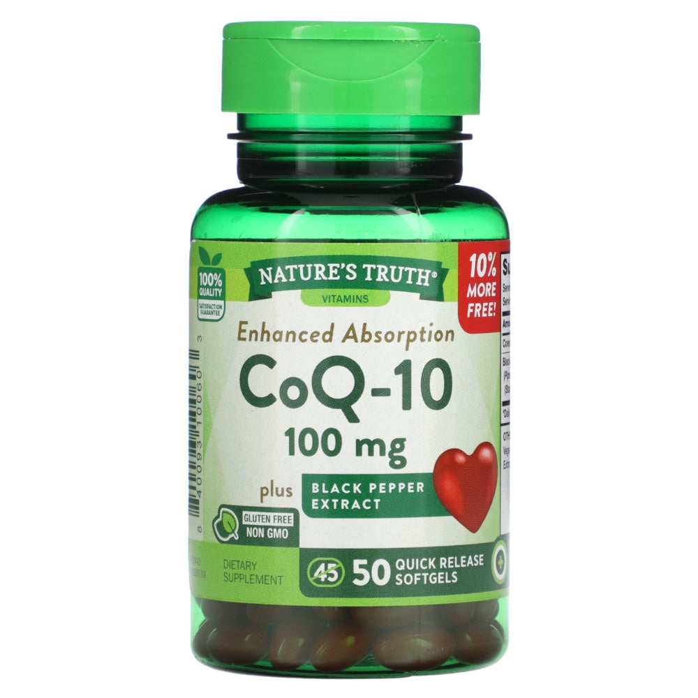 Nature's Truth Enhanced Absorption CoQ-10 100 Mg Plus Black Pepper Extract Quick Release Softgels