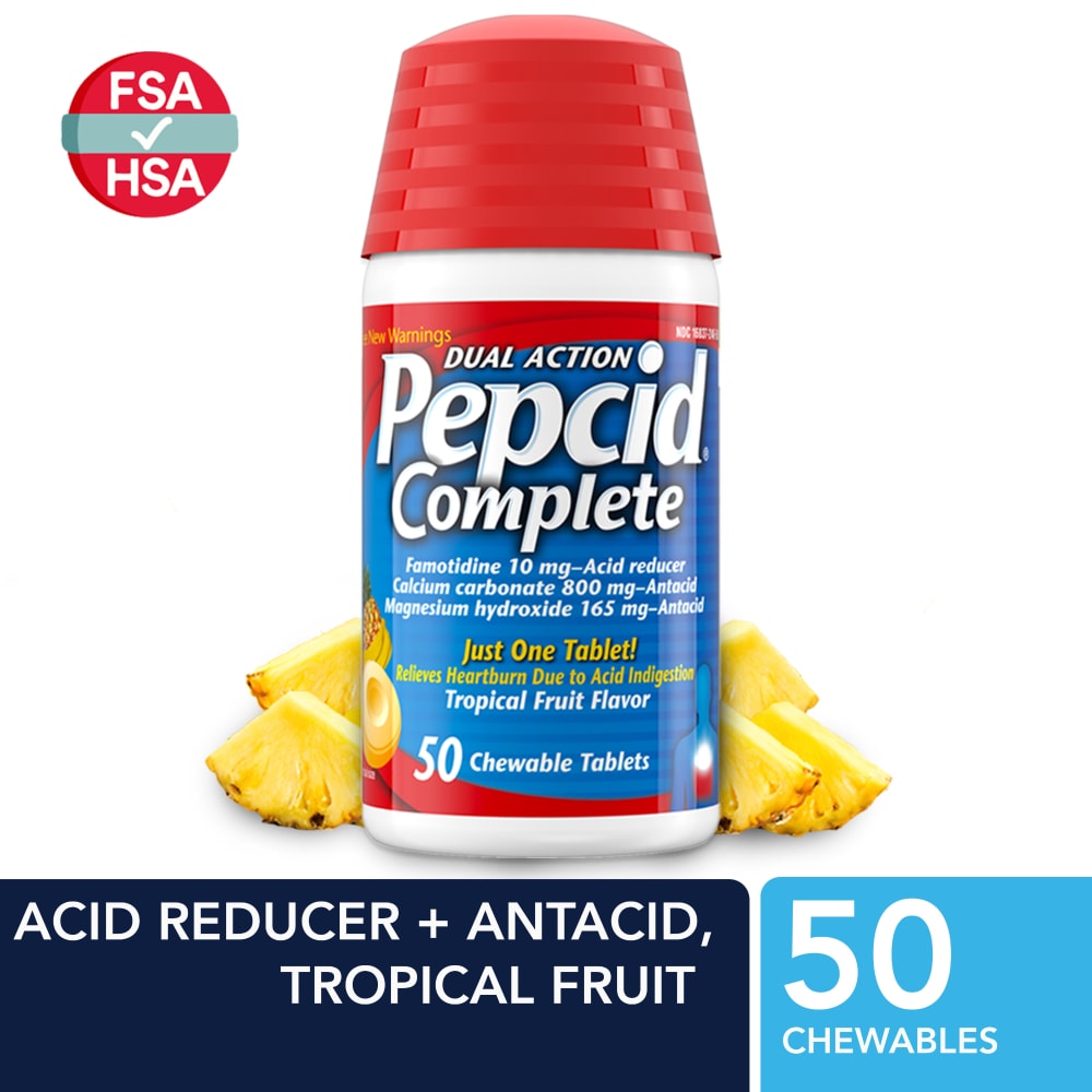 Pepcid Complete Acid Reducer + Antacid Tropical Fruit Chewable Tablets