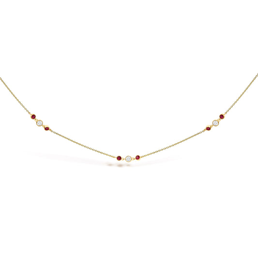 14K Yellow Gold Ruby and 1/2 Cttw Diamond Station Necklace