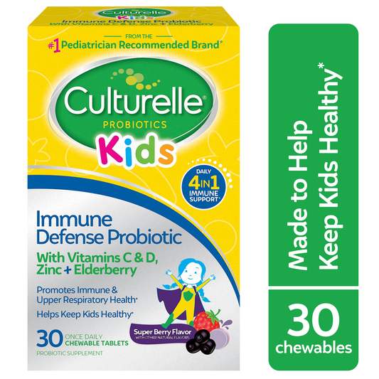 Culturelle Kids Daily Immune Defense Probiotic + Elderberry, Vitamin C And Zinc Chewable For Oral Health - 30ct