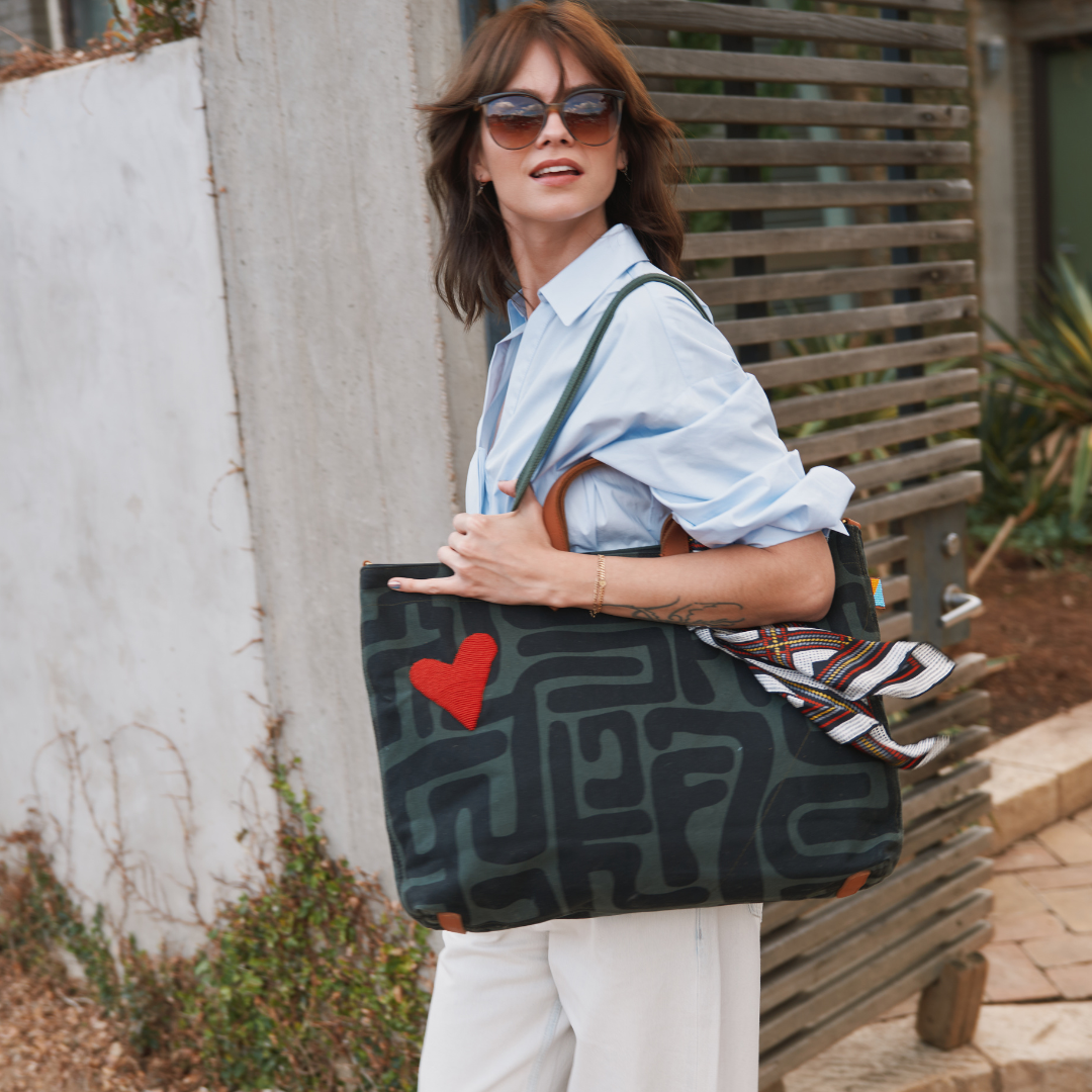 Carryall Bag - Safari Kuba with Red Beaded Heart
