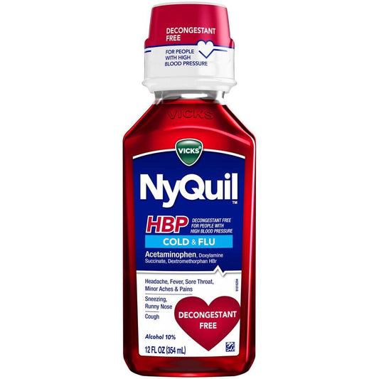Nyquil Vicks High Blood Pressure Cold And Flu Medicine Liquid, 12 Oz