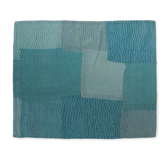 S/2 Mosaic Fray Patch Vintage Kantha Placemat - Cornflower