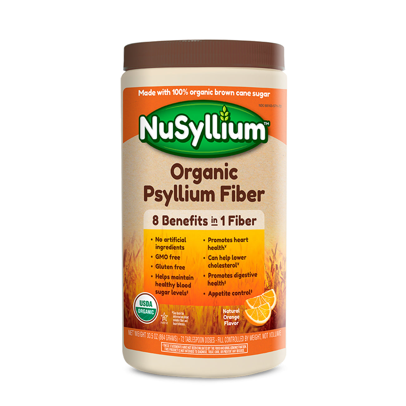 NuSyllium Organic Psyllium Fiber Natural Orange Flavor 30.5 Oz