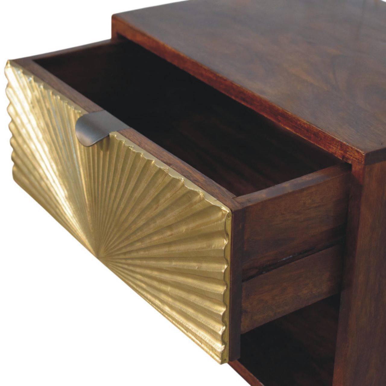 Solid Wood Sunburst Wall-Mounted Bedside