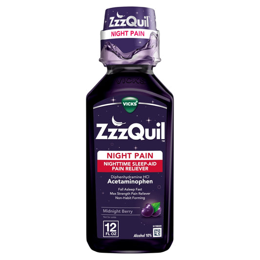Vicks Nighttime Sleep-Aid Pain Reliever, Night Pain, Midnight Berry 12 Fl Oz