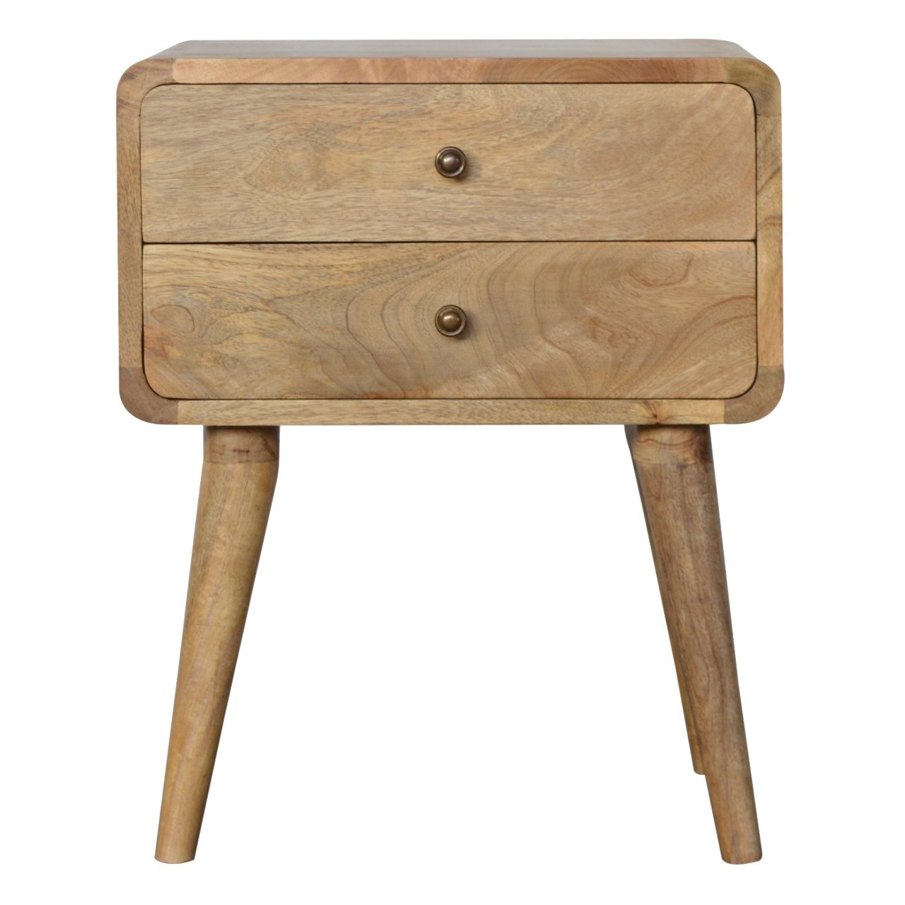 Solid Wood Curved Bedside, 2 Drawers