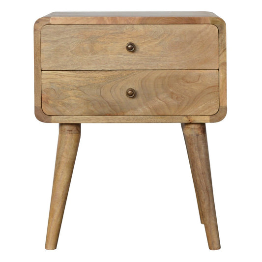 Solid Wood Curved Bedside, 2 Drawers