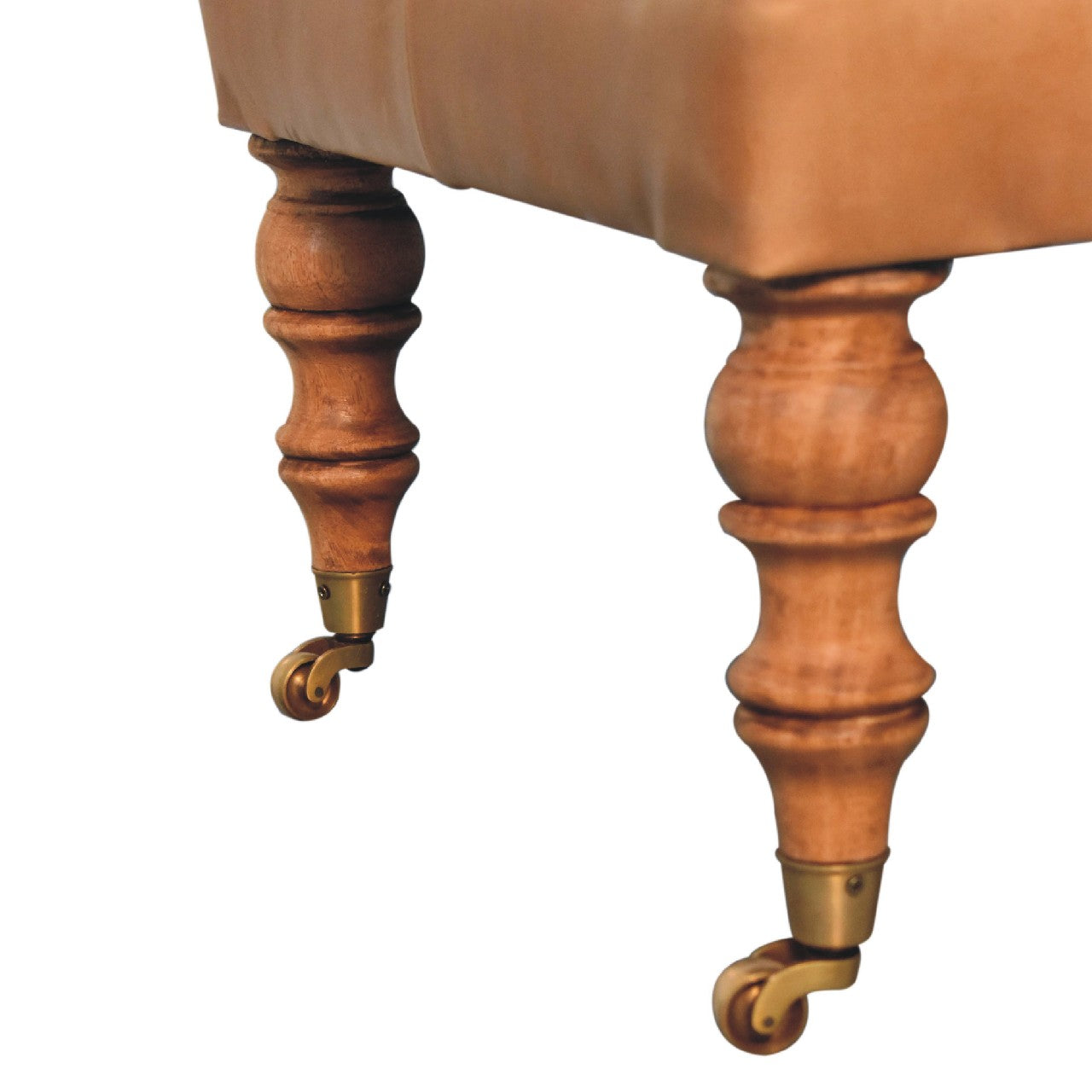 Solid Wood Buffalo Leather Ottoman