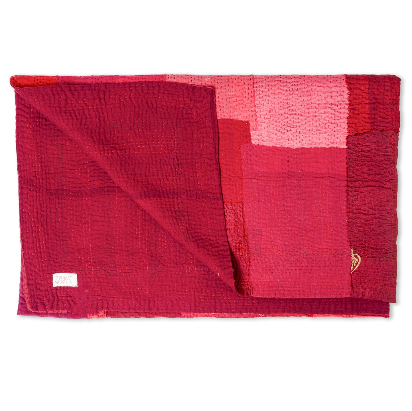 Landscape Fray Patch Handmade Vintage Kantha Throw - Red
