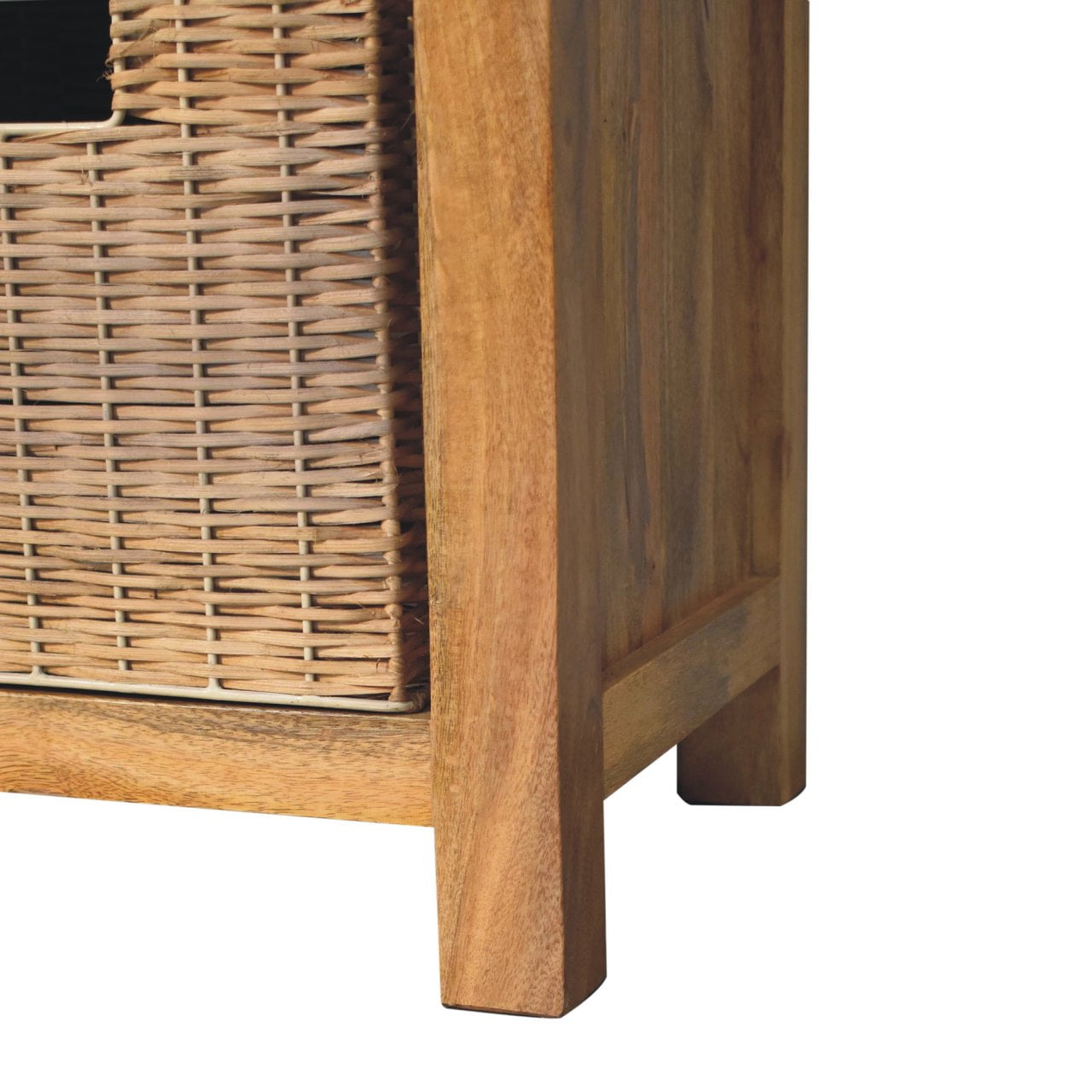 Solid Wood Rattan Basket Linen Upholstered Bench