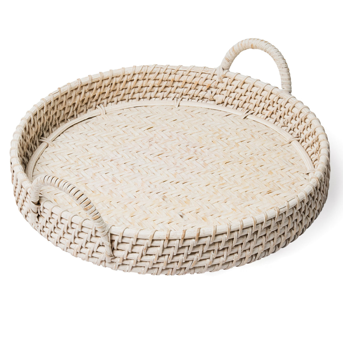 Round Rattan Tray - White
