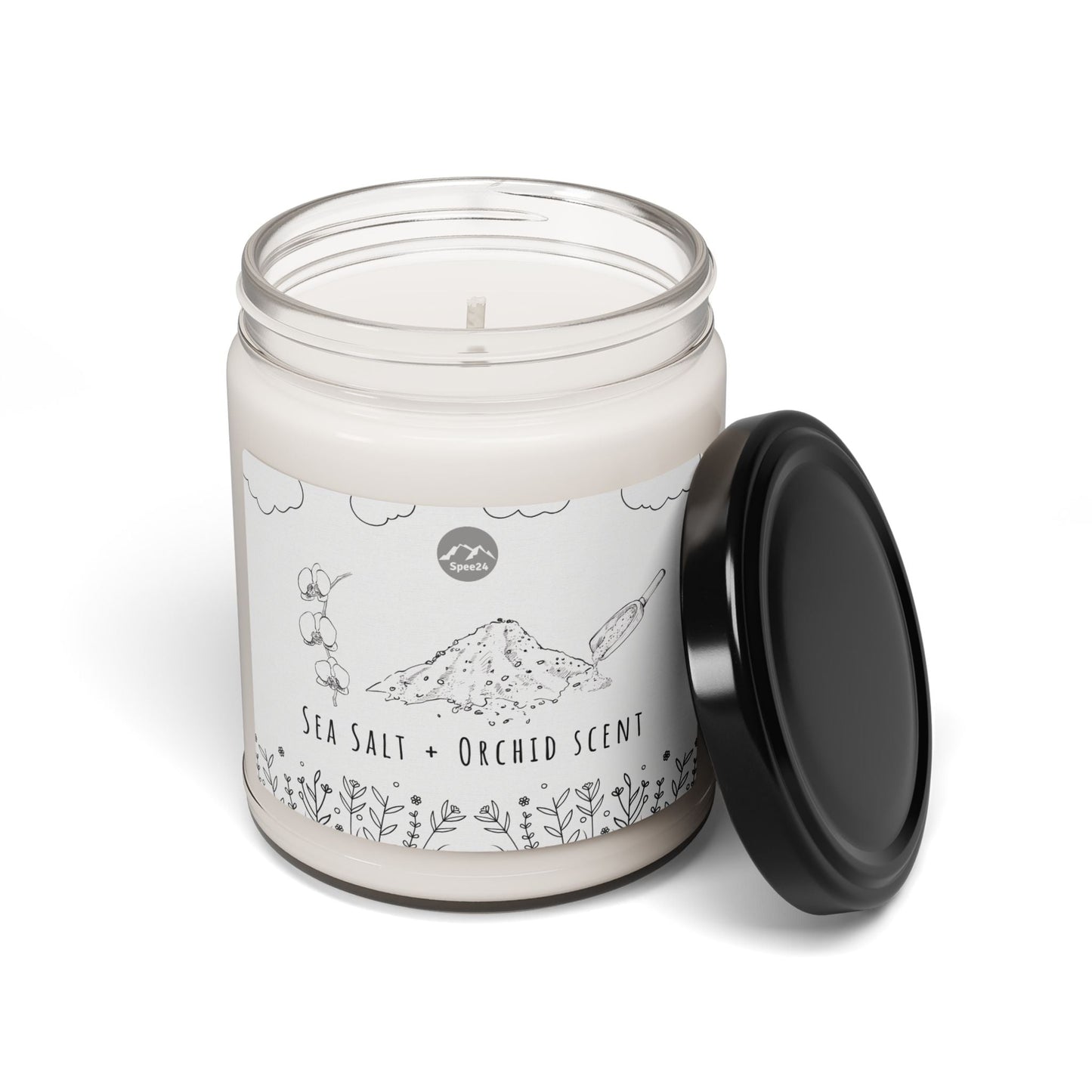 Serene Sea Salt + Orchid Scented Soy Candle, Natural Wellness Gift, Relaxation, Home Decor, Aromatherapy, Eco-Friendly -- 9 oz