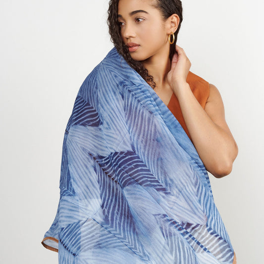 Samu Indigo Hand Printed Shibori Silk Chiffon Scarf