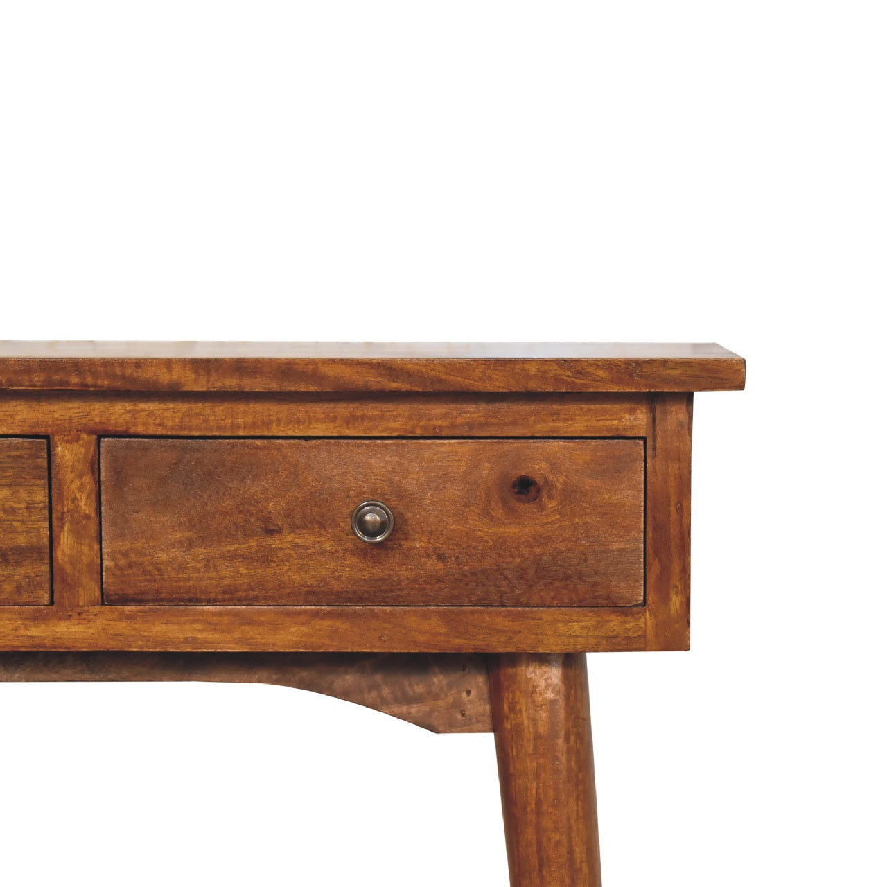 Solid mango wood Mini Chestnut Hallway Console 2 Drawers, Brown