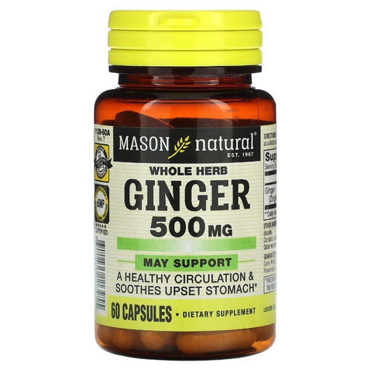 Mason Natural Ginger 500 Mg Premium Herbal Supplement Capsules
