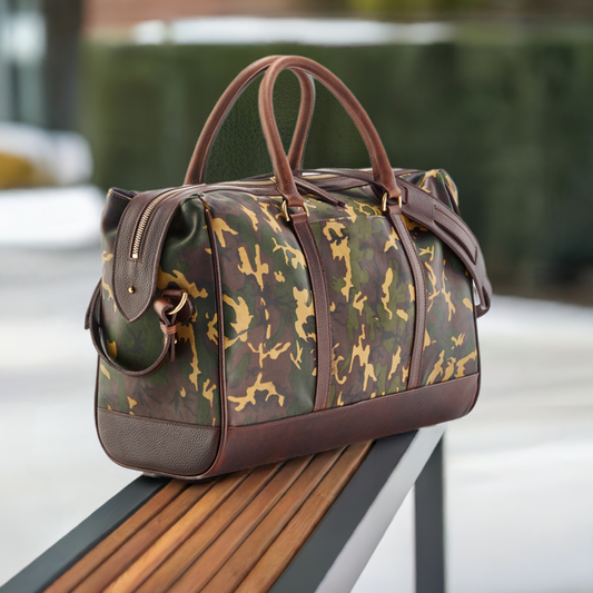 WANDERLUST Leather Weekender ~ Tan Camo