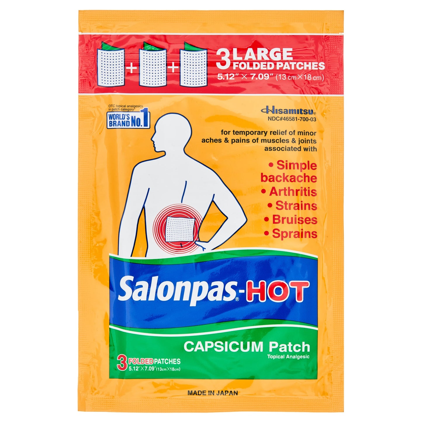 Salonpas Hot Capsicum Patch, Topical Analgesic, Large - 3 Patches