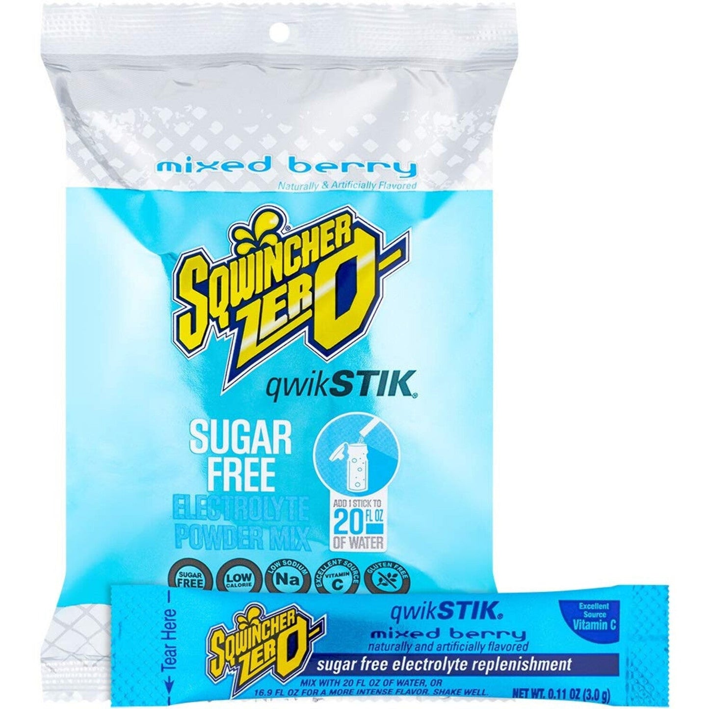 Sqwincher Zero Qwik Stik - Sugar Free Electrolyte Powdered Beverage Mix, Mixed Berry 060101-MB