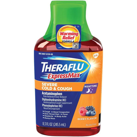 Theraflu 8.3 Oz. ExpressMax Nighttime Severe Cold & Cough Relief Syrup, Berry Flavor