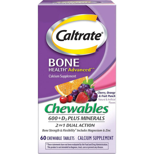 Caltrate Chewables 600 + D3 Plus Minerals Supplement, Cherry, Orange And Fruit Punch Flavor