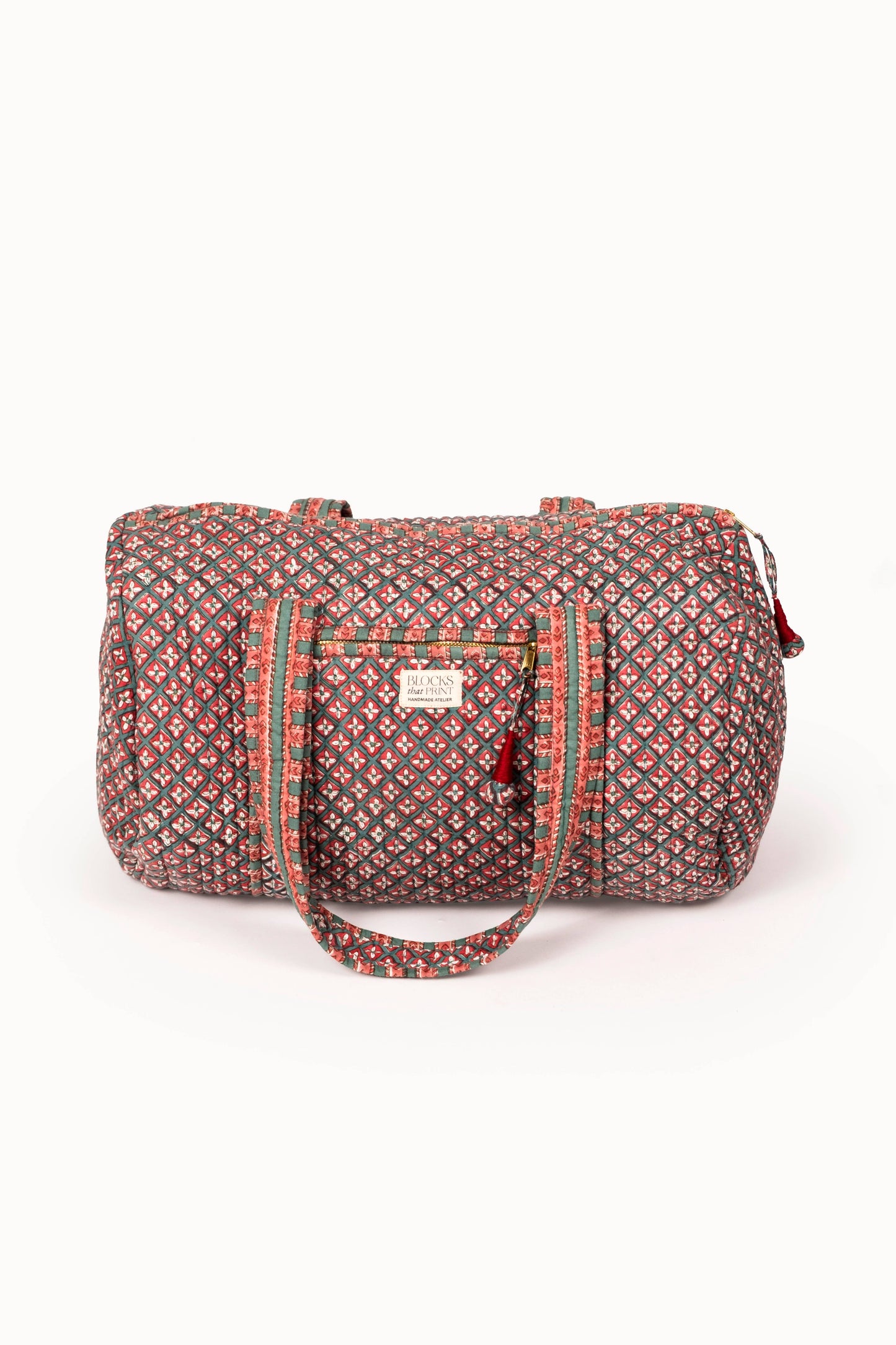 Holly & Berry Crimson Block Print Quilted Duffle Bag