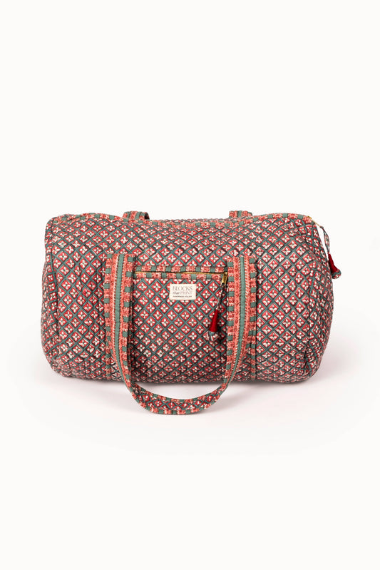 Holly & Berry Crimson Block Print Quilted Duffle Bag