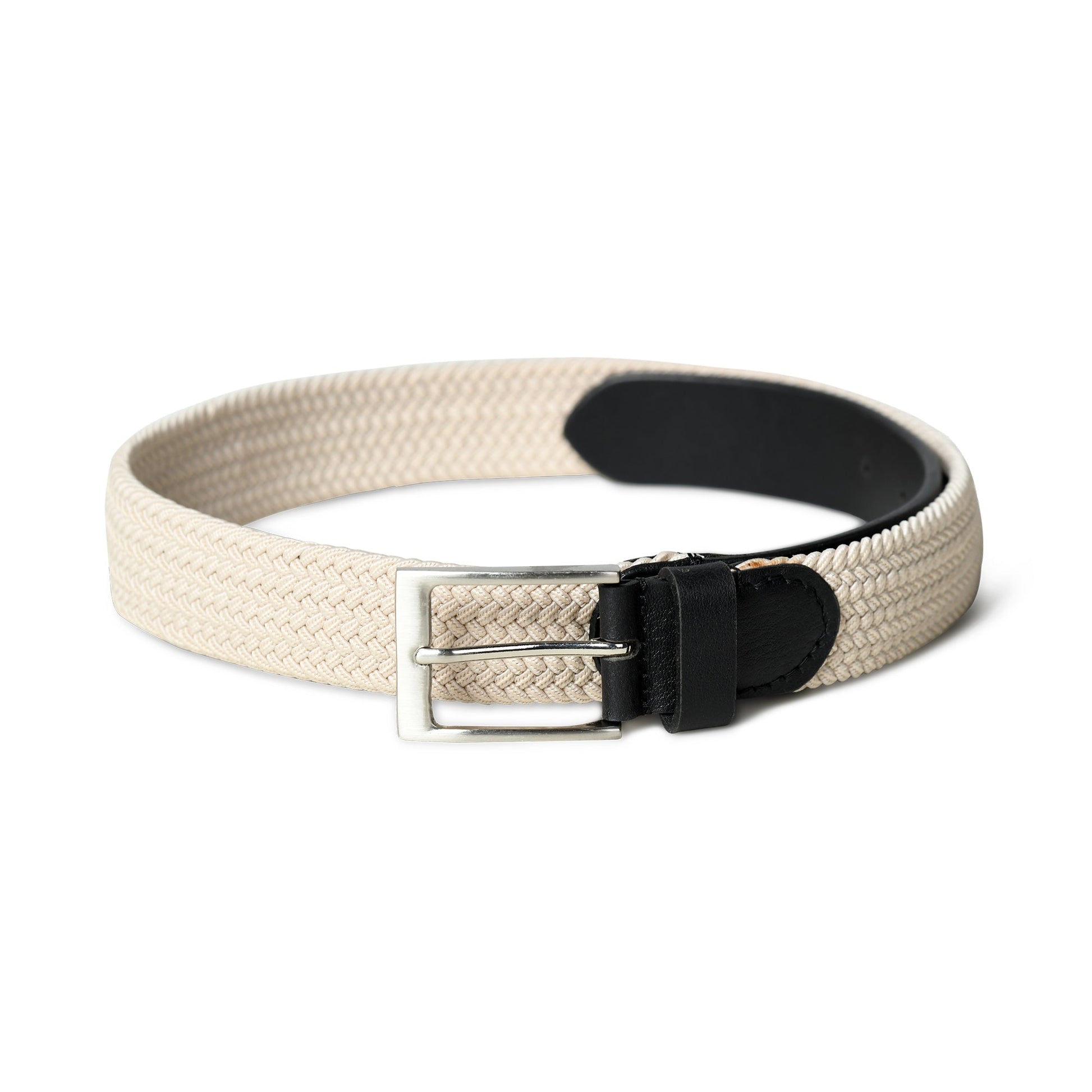 Cream & Black Braided Canvas Leather Belt - Osadia Concept Store