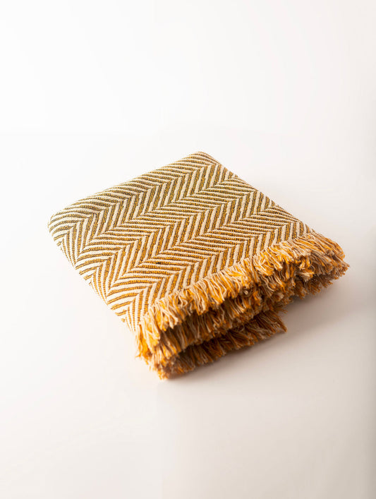 Golden Herringbone Jacquard Woven Throw