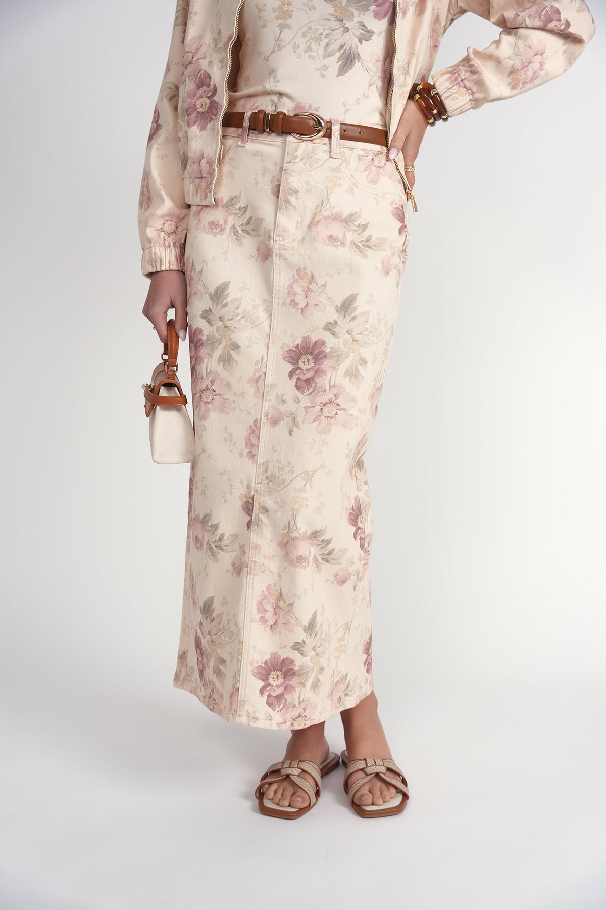 Straight Maxi Skirt- Vintage Floral Denim