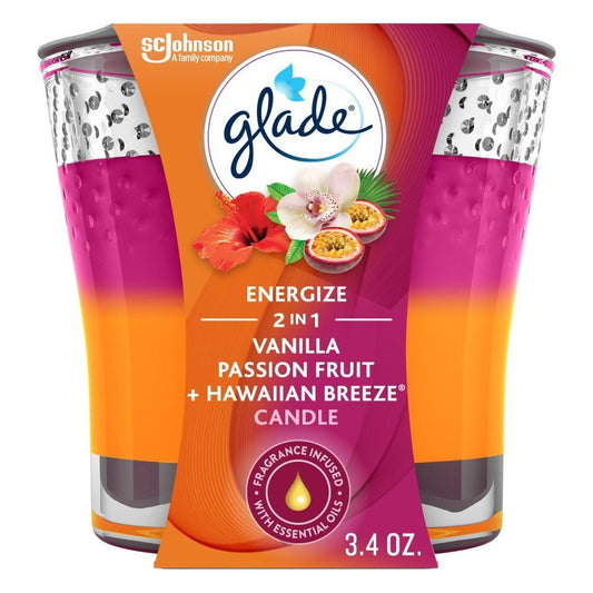 Glade Candle, Energize, 2 In 1, Vanilla Passion Fruit + Hawaiian Breeze