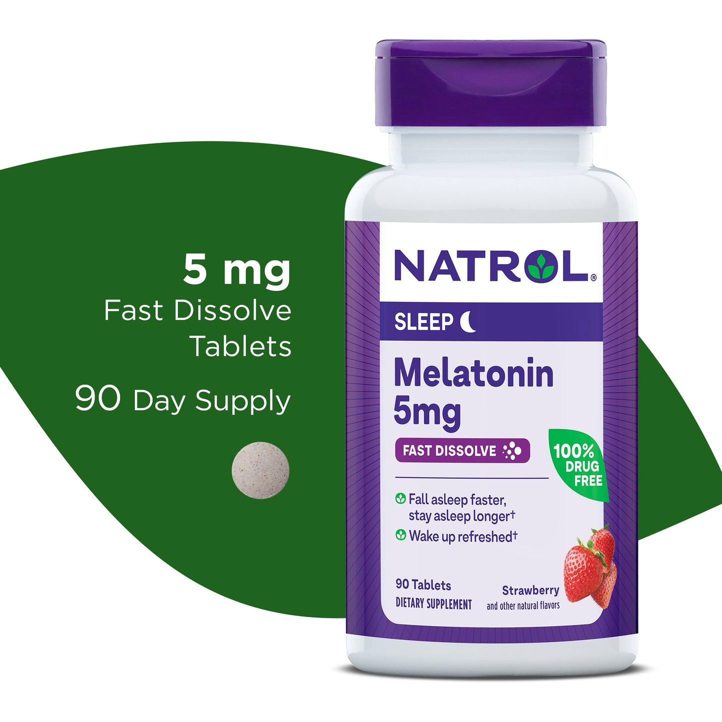 Natrol Vegetarian Melatonin 5 Mg Sleep Extra Strength Fast Dissolve Strawberry 90 Tablets